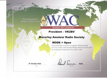 IARU Worked All Continents Award - Open