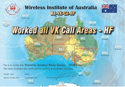 Worked All VK Call Areas - HF -Open